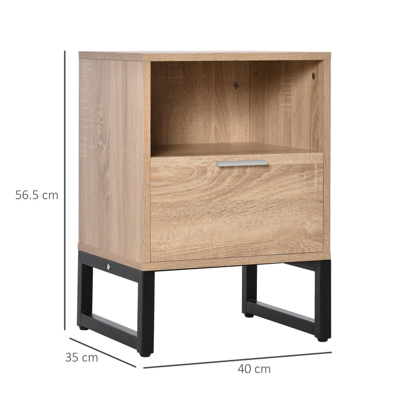 Bedside Table with Drawer and Shelf, Living Room End Table with Steel Frame, Nightstand for Bedroom & Nightstand, Side