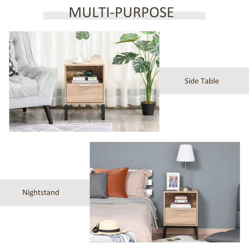 Bedside Table with Drawer and Shelf, Living Room End Table with Steel Frame, Nightstand for Bedroom & Nightstand, Side