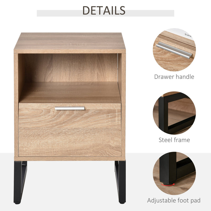 Bedside Table with Drawer and Shelf, Living Room End Table with Steel Frame, Nightstand for Bedroom & Nightstand, Side