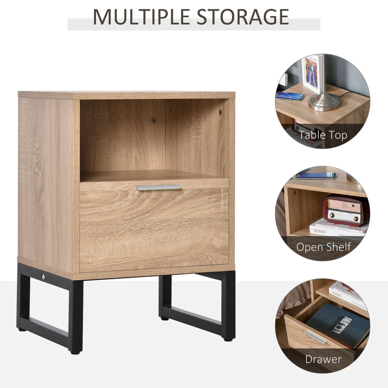 Bedside Table with Drawer and Shelf, Living Room End Table with Steel Frame, Nightstand for Bedroom & Nightstand, Side