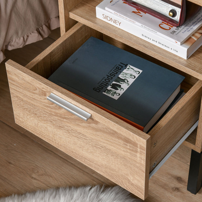 Bedside Table with Drawer and Shelf, Living Room End Table with Steel Frame, Nightstand for Bedroom & Nightstand, Side