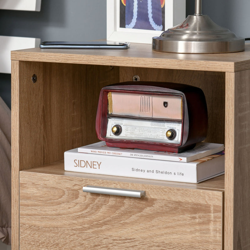 Bedside Table with Drawer and Shelf, Living Room End Table with Steel Frame, Nightstand for Bedroom & Nightstand, Side
