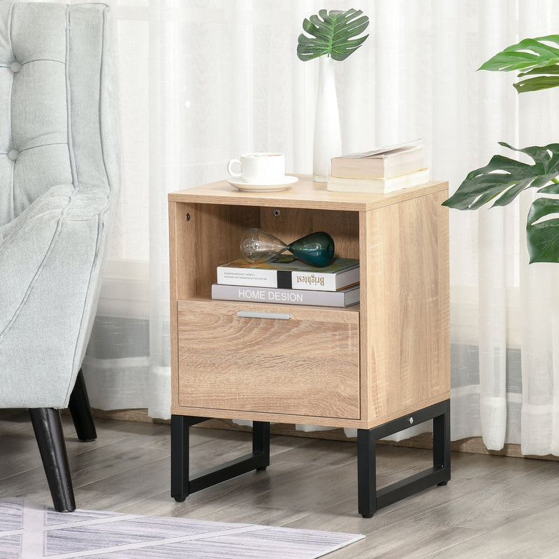 Bedside Table with Drawer and Shelf, Living Room End Table with Steel Frame, Nightstand for Bedroom & Nightstand, Side