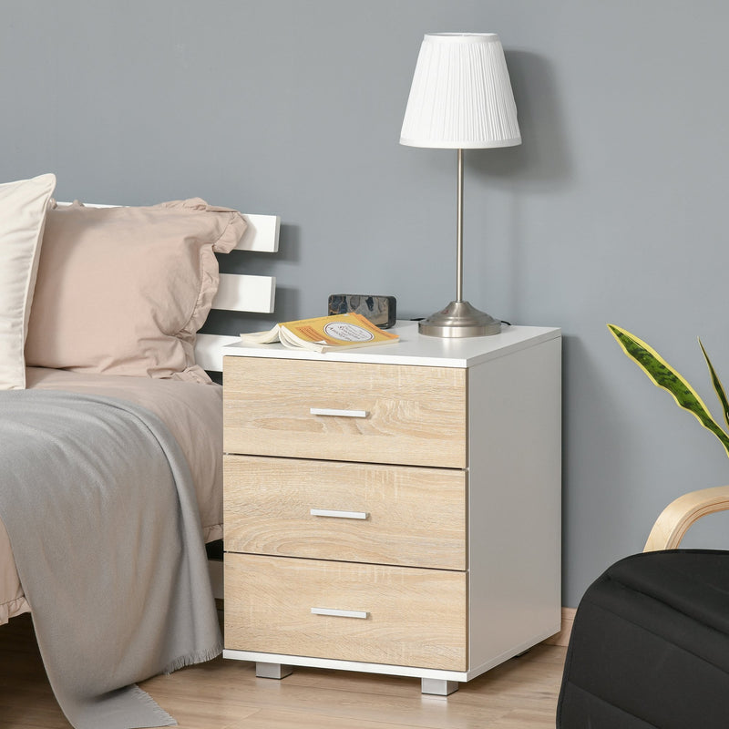 Bedside Table with 3 Drawers, Modern Nightstand, End Table for Bedroom, Living Room, Oak Effect Side Storage Chest Bedroom