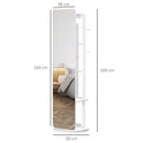 Full Length Mirror with Jewelry Cabinet, Hanging Cloth Bar, Coat Rack, 360-¦ Rotate Floor Mirror for Bedroom, Living Room, White Armoire