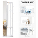 Full Length Mirror with Jewelry Cabinet, Hanging Cloth Bar, Coat Rack, 360-¦ Rotate Floor Mirror for Bedroom, Living Room, White Armoire