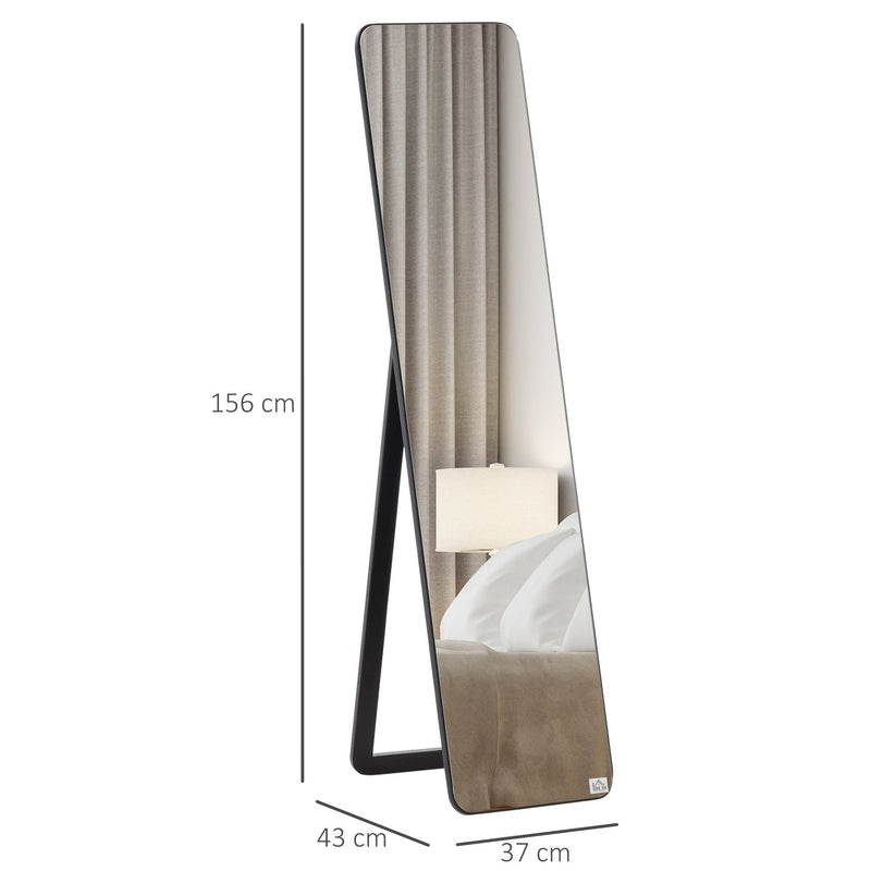 Full Length Mirror, Free Standing Or Wall Hanging, Tall Full Body Mirror For Bedroom, Hallway, Black Floor Mount Dressing Bedroom