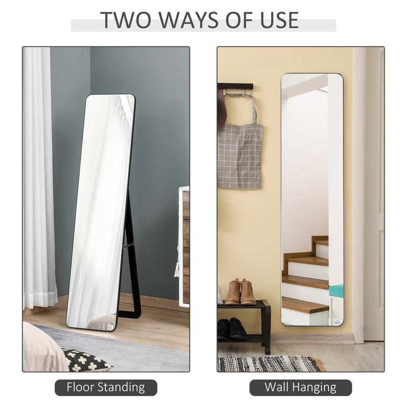 Full Length Mirror, Free Standing or Wall Hanging, Tall Full Body Mirror for Bedroom, Hallway, Black Floor Mount Dressing Bedroom