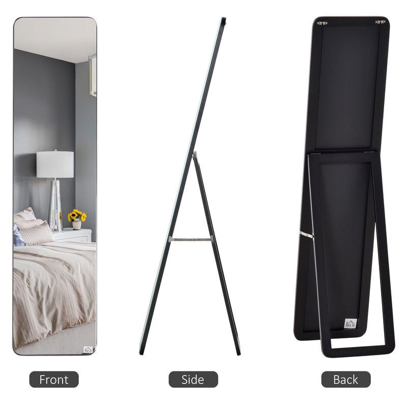 Full Length Mirror, Free Standing or Wall Hanging, Tall Full Body Mirror for Bedroom, Hallway, Black Floor Mount Dressing Bedroom