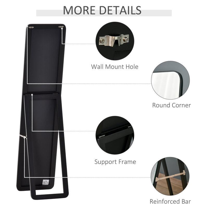 Full Length Mirror, Free Standing or Wall Hanging, Tall Full Body Mirror for Bedroom, Hallway, Black Floor Mount Dressing Bedroom