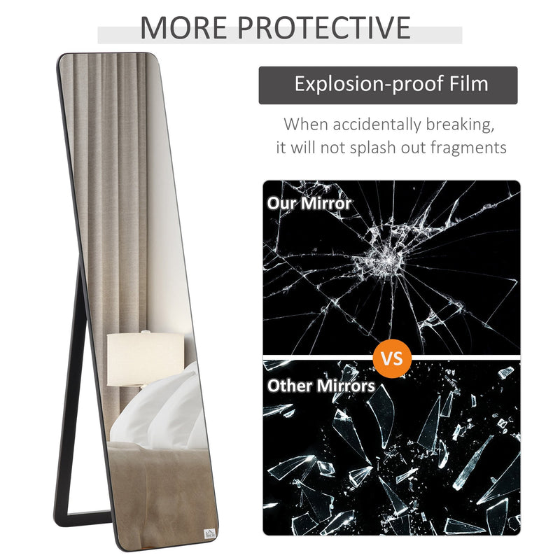 Full Length Mirror, Free Standing Or Wall Hanging, Tall Full Body Mirror For Bedroom, Hallway, Black Floor Mount Dressing Bedroom