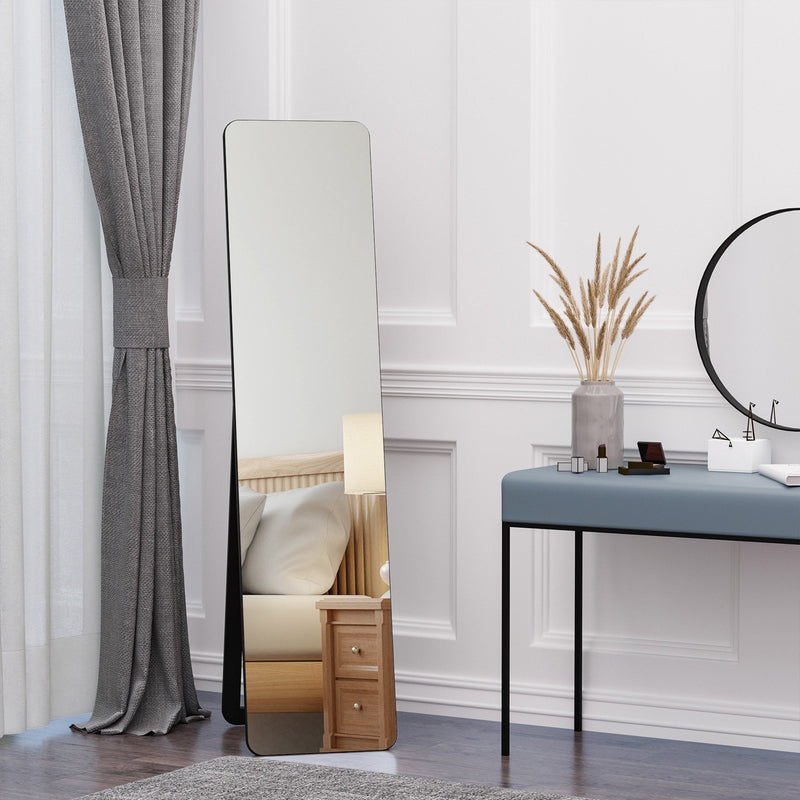 Full Length Mirror, Free Standing or Wall Hanging, Tall Full Body Mirror for Bedroom, Hallway, Black Floor Mount Dressing Bedroom