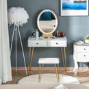 Makeup Vanity Table Set With Round Mirror, 3 Color LED Light, Dressing Desk With 2 Drawers And Cushioned Stool For Bedroom, White & Gold