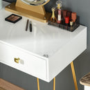 Makeup Vanity Table Set With Round Mirror, 3 Color LED Light, Dressing Desk With 2 Drawers And Cushioned Stool For Bedroom, White & Gold