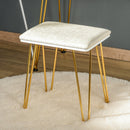 Makeup Vanity Table Set With Round Mirror, 3 Color LED Light, Dressing Desk With 2 Drawers And Cushioned Stool For Bedroom, White & Gold
