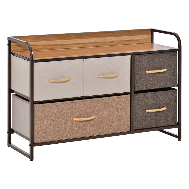 5-Drawer Dresser, Linen Fabric Chest of Drawers, Dresser Tower Unit for Bedroom Hallway Entryway, Storage Organizer with Steel Frame Wooden Top Drawer Clothes
