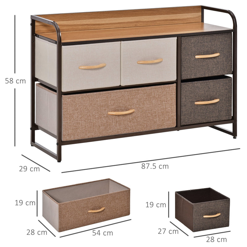 5-Drawer Dresser, Linen Fabric Chest of Drawers, Dresser Tower Unit for Bedroom Hallway Entryway, Storage Organizer with Steel Frame Wooden Top Drawer Clothes