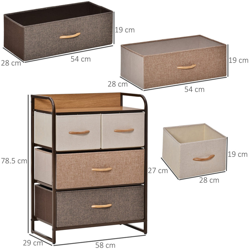 4-Drawer Dresser, 3-Tier Storage Organizer, Tower Unit for Bedroom Hallway Closets with Steel Frame Wooden Top Closet With 4 Easy Pull Fabric Drawer