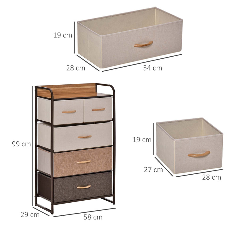 5-Drawer Dresser Tower 3-Tier Storage Organizer with Steel Frame Wooden Top for Bedroom Hallway Closets Closet Dresser, With 5 Linen