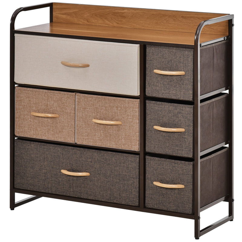 7-Drawer Dresser, Fabric Chest of Drawers, Steel Frame Wooden Top Dresser