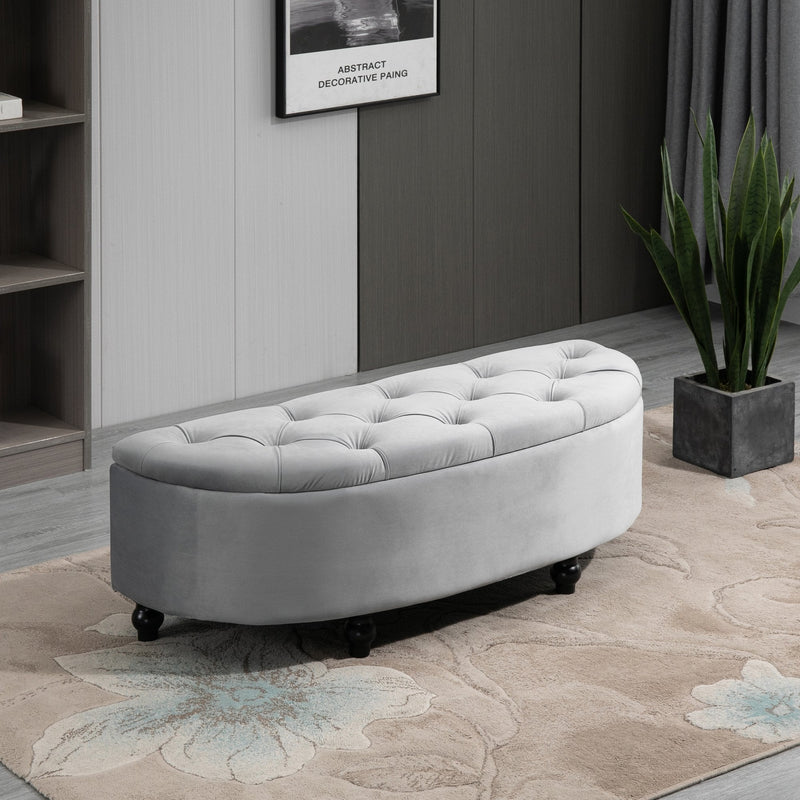 OMCOM Semi-Circle Bed End Bench Ottoman with Storage -  Grey