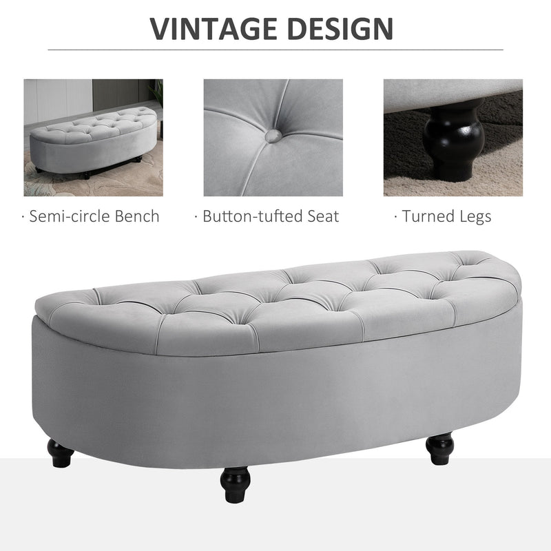OMCOM Semi-Circle Bed End Bench Ottoman with Storage -  Grey
