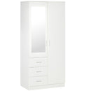Modern Mirror Wardrobe 2 Door Storage Cupboards Home Storage Organisation Furniture With Adjustable Shelf, Hanging Rail And 3 Drawers, 180cm, White For Bedroom