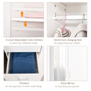 Modern Mirror Wardrobe 2 Door Storage Cupboards Home Storage Organisation Furniture With Adjustable Shelf, Hanging Rail And 3 Drawers, 180cm, White For Bedroom