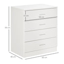 Storage Cabinet Vertical Drawer Chest of 4 w/ Metal Rails Anti-Tip for Playroom, Nursery Room, Hallway, etc Anti-Tip, White