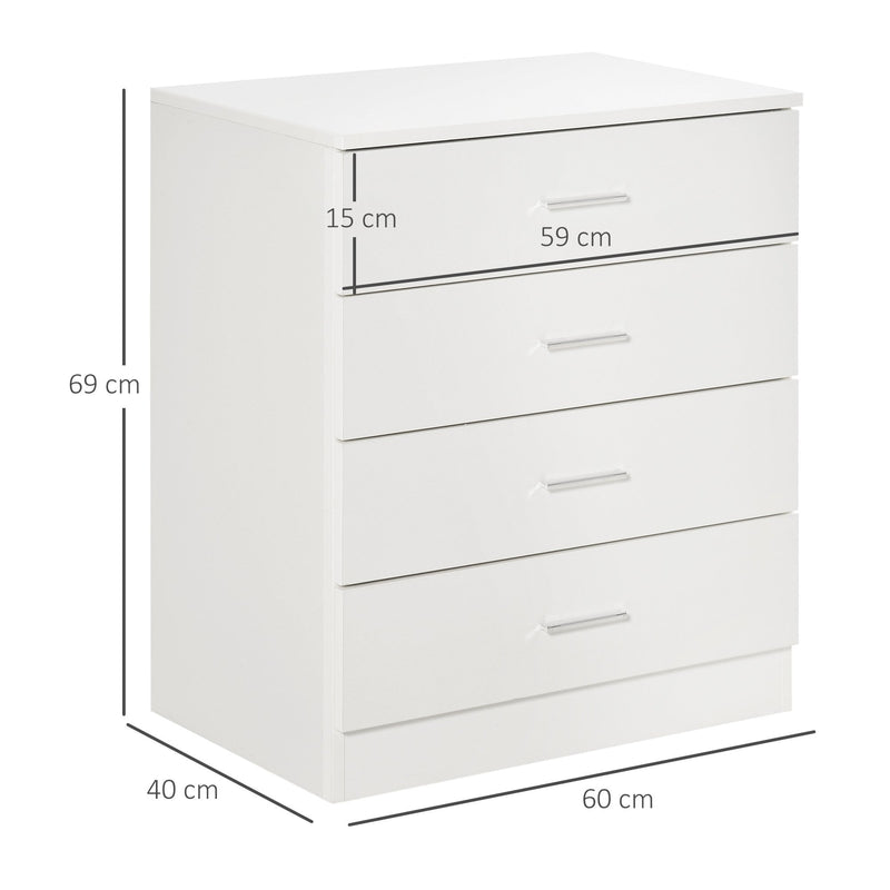Storage Cabinet Vertical Drawer Chest of 4 w/ Metal Rails Anti-Tip for Playroom, Nursery Room, Hallway, etc Anti-Tip, White