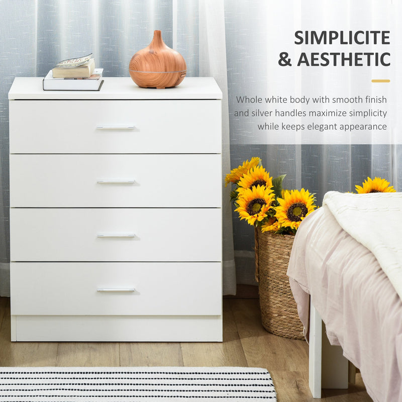 Storage Cabinet Vertical Drawer Chest of 4 w/ Metal Rails Anti-Tip for Playroom, Nursery Room, Hallway, etc Anti-Tip, White