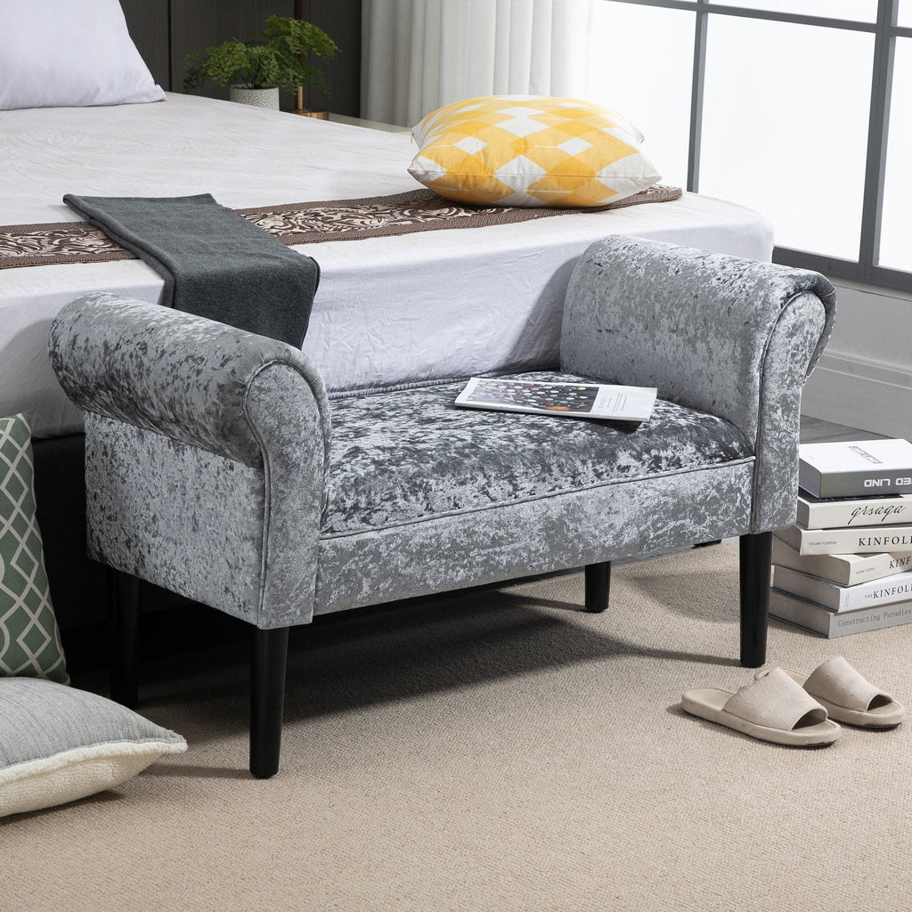 Ice Crush Velvet Fabric Upholstered Bed End Bench Padded Sponge Cushi
