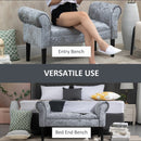 Ice Crush Velvet Fabric Upholstered Bed End Bench, Padded Sponge Cushion Bedroom Bench with Armrests Rubber Wood for Living Room Entryway, Silver Grey Bedside Footstool