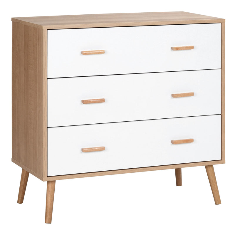 HOMCOM Chest of Drawers with 3 Drawers, Bedroom Cabinet, Storage Organizer for Living Room, White and Natural