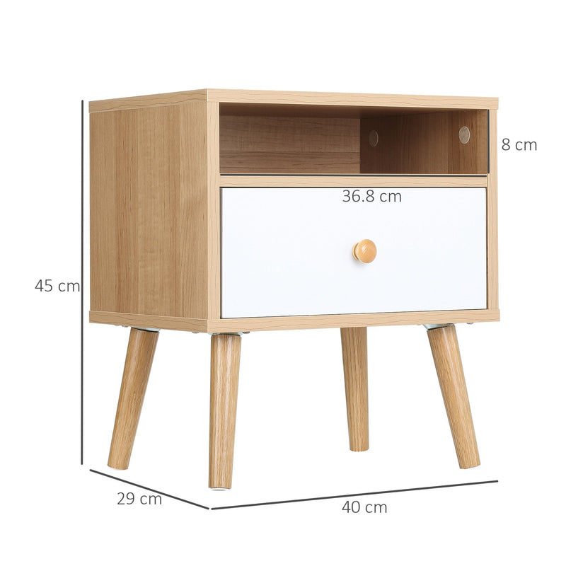 Bedside Table, Bedside Cabinet with Drawer and Shelf, Modern Nightstand, End Table for Living Room, Bedroom, Natural Nightstand w/ Shelf Bedroom