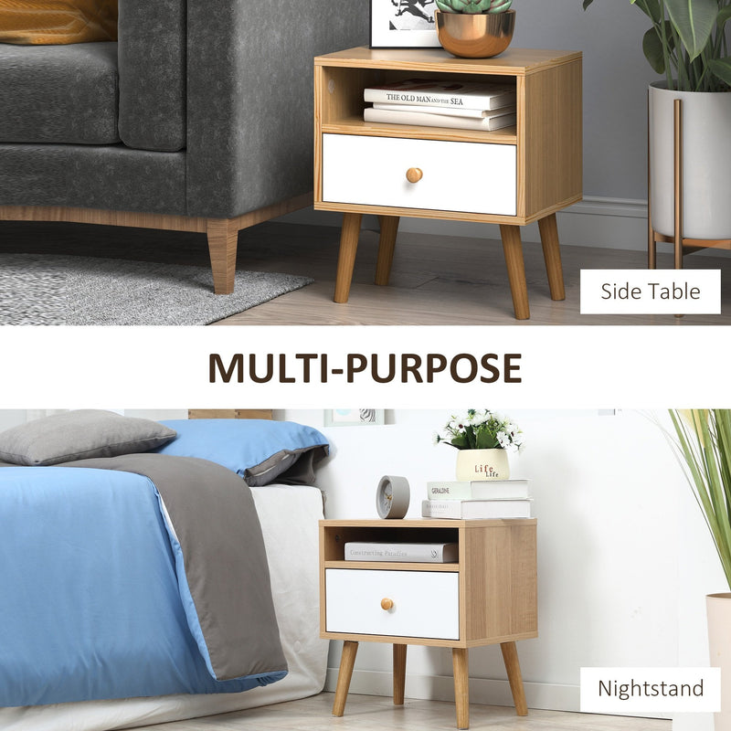 Bedside Table, Bedside Cabinet with Drawer and Shelf, Modern Nightstand, End Table for Living Room, Bedroom, Natural Nightstand w/ Shelf Bedroom
