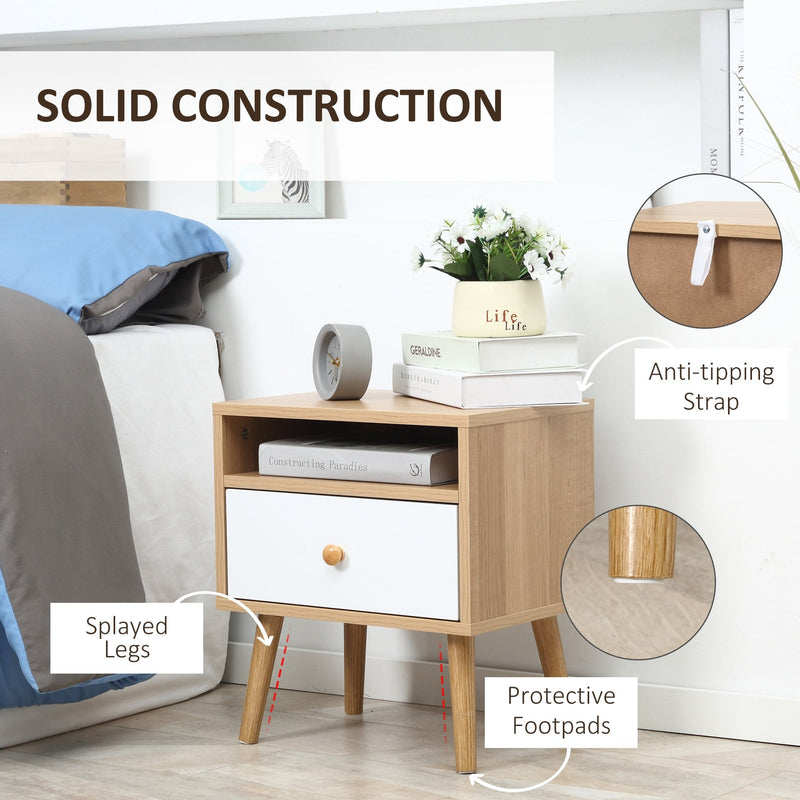Bedside Table, Bedside Cabinet with Drawer and Shelf, Modern Nightstand, End Table for Living Room, Bedroom, Natural Nightstand w/ Shelf Bedroom