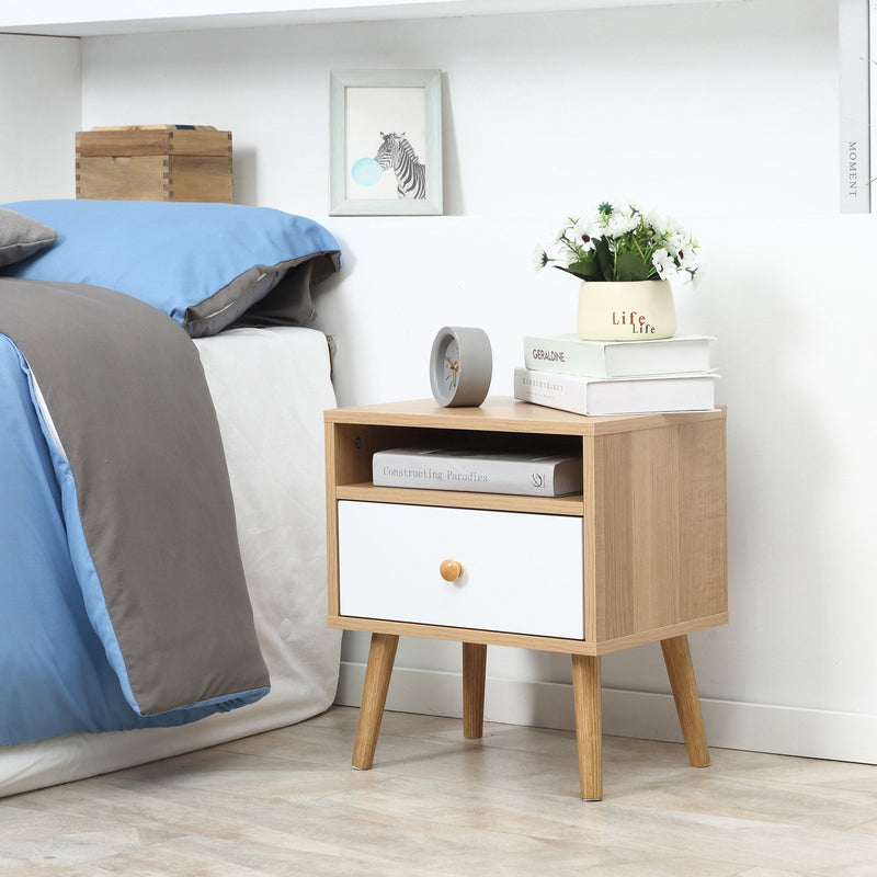Bedside Table, Bedside Cabinet with Drawer and Shelf, Modern Nightstand, End Table for Living Room, Bedroom, Natural Nightstand w/ Shelf Bedroom