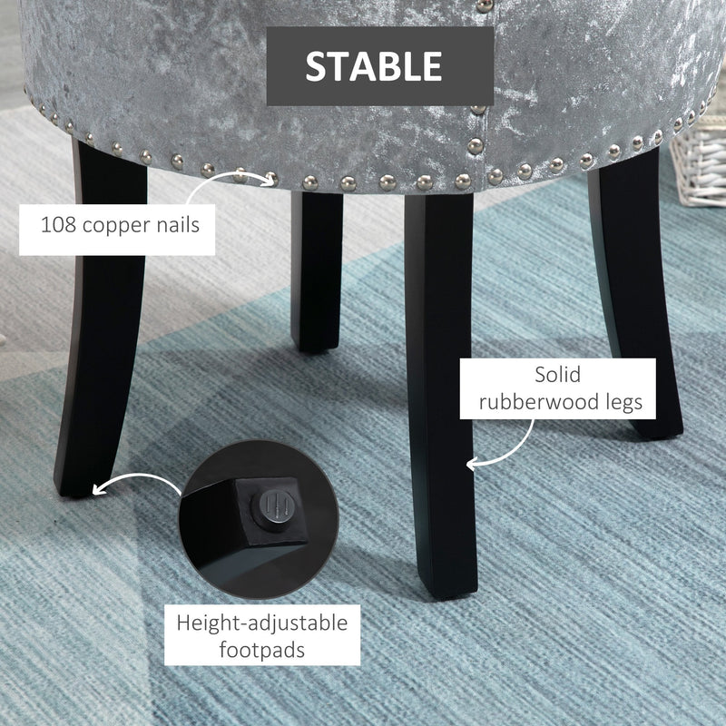 Dressing Table Stool with Rubber Wood Legs Ice Velvet Makeup Seat Dressing Chair High Elastic Sponge Chair for Living Room Fitting Room Bedroom w/