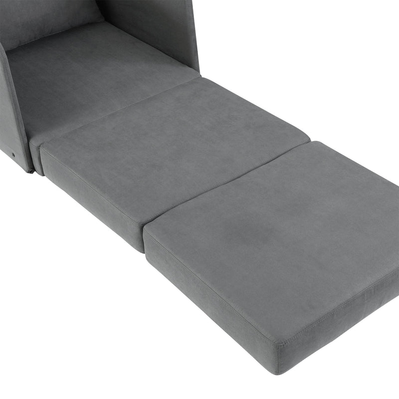 Faux Suede Sofa Bed Armchair Soft Floor Sleeper Lounger Futon Couch With Pillow and Pocket Grey Seater Comfort