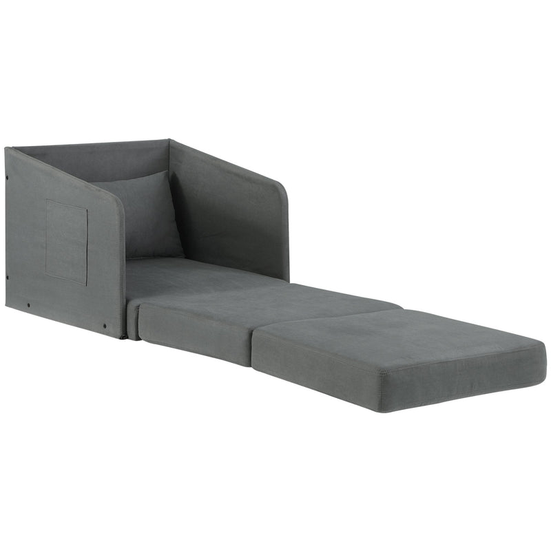 Faux Suede Sofa Bed Armchair Soft Floor Sleeper Lounger Futon Couch With Pillow and Pocket Grey Seater Comfort