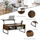 Extendible Coffee Table with Lift Top,  Functional Living Room Table with Hidden Storage Compartment, Drawer, Metal Frame for Home, 100 x 60 x 40 cm, Rustic w/ Top Drawer