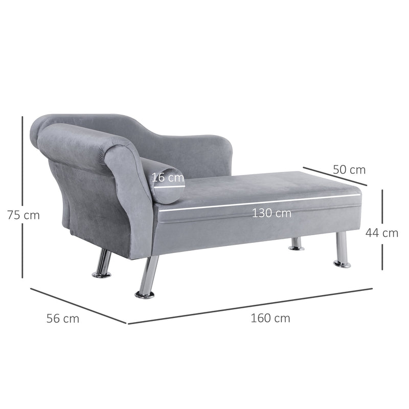 62"" Chaise Lounge Sofa Designer Retro Vintage Style Sofa Day Bed With Bolster Cushion Grey