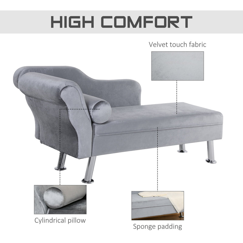 62"" Chaise Lounge Sofa Designer Retro Vintage Style Sofa Day Bed With Bolster Cushion Grey