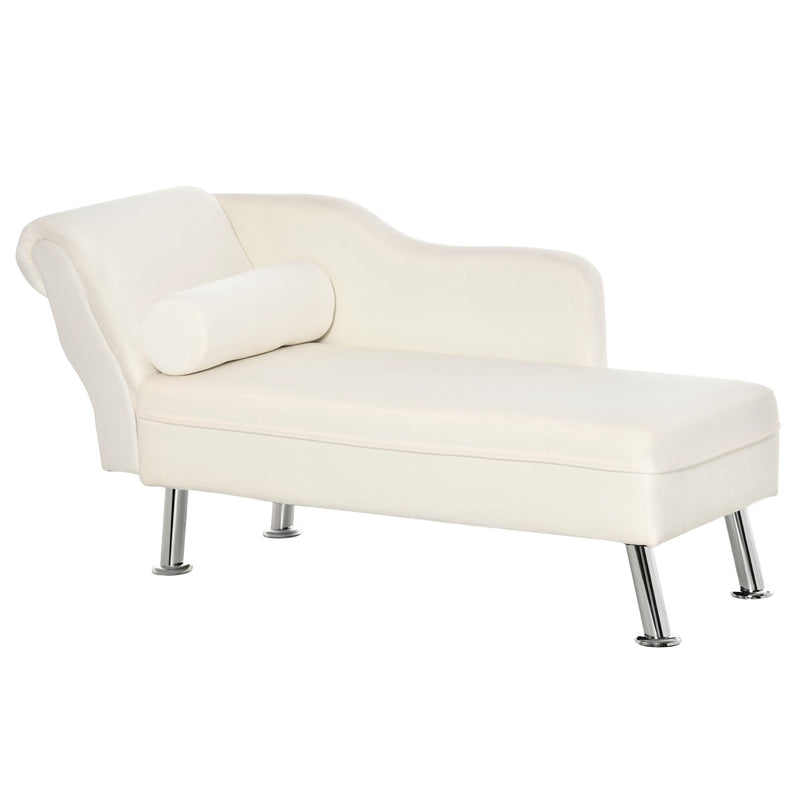 Deluxe Chaise Longue Designer Retro Vintage Style Sofa Lounge Day Bed With Bolster Cushion White Arm Rest Seat Sponge Modern