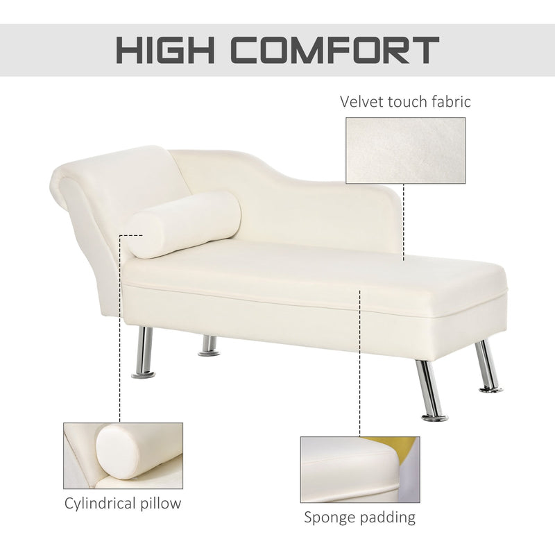 Deluxe Chaise Longue Designer Retro Vintage Style Sofa Lounge Day Bed With Bolster Cushion White Arm Rest Seat Sponge Modern