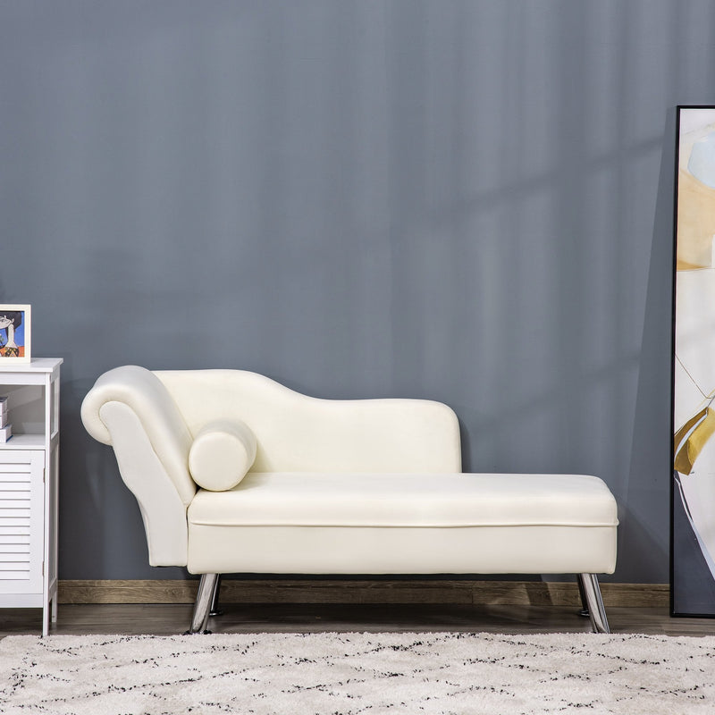 Deluxe Chaise Longue Designer Retro Vintage Style Sofa Lounge Day Bed With Bolster Cushion White Arm Rest Seat Sponge Modern