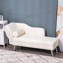 Deluxe Chaise Longue Designer Retro Vintage Style Sofa Lounge Day Bed With Bolster Cushion White Arm Rest Seat Sponge Modern