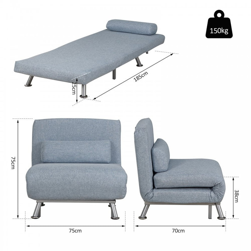 Faux Suede 5-Position Futon Single Sofa Bed Blue