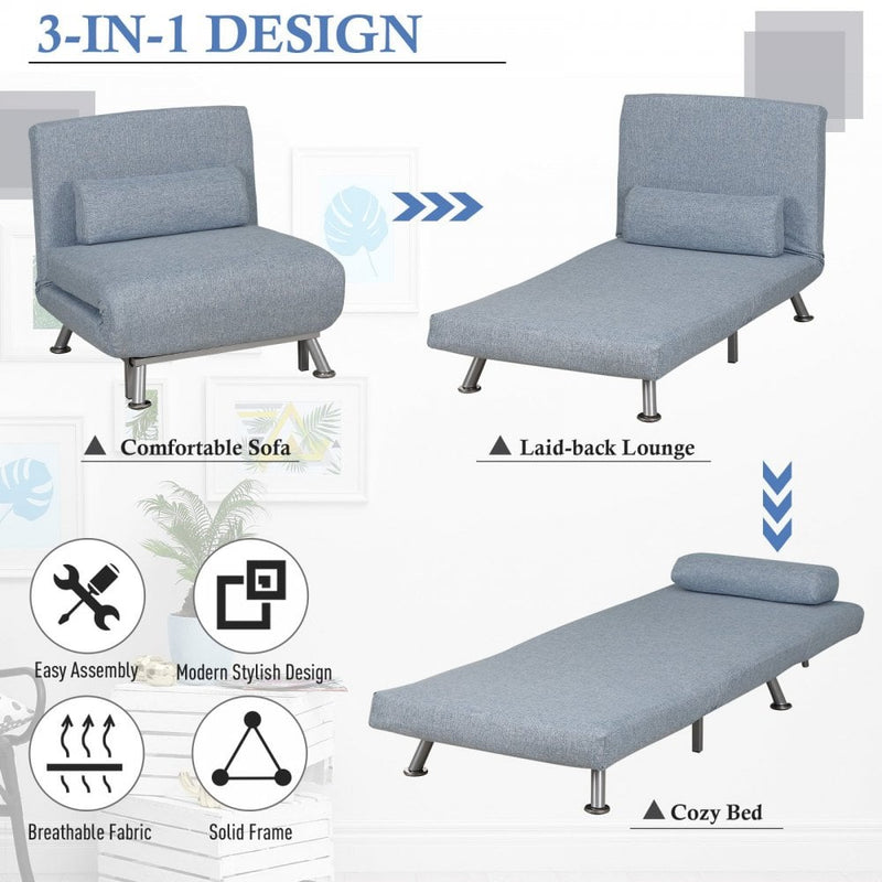 Faux Suede 5-Position Futon Single Sofa Bed Blue